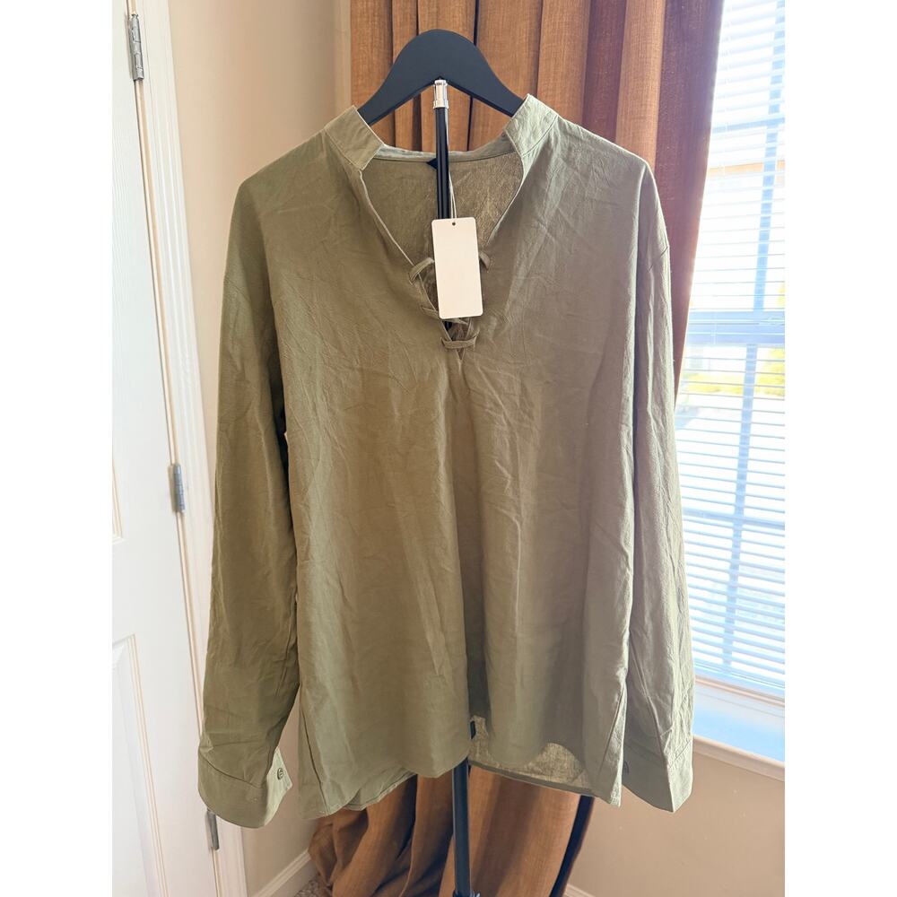 Olive Green 100% Cotton Tunic Top M Unbranded